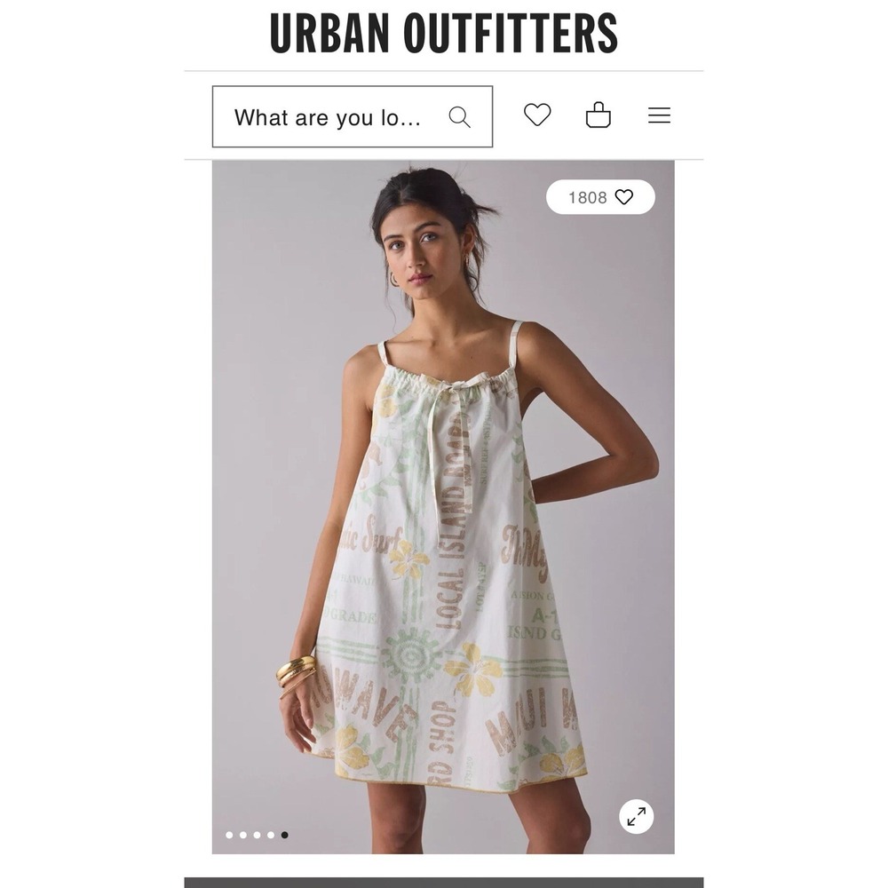 NWT Urban Outfitters BDG Eva Tie-Front Ruched Strap Trapeze Mini Dress M Yellow